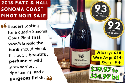 Gorgeous 93pt Patz Hall Pinot $35 (6+) Sonoma Coast Symbol!!